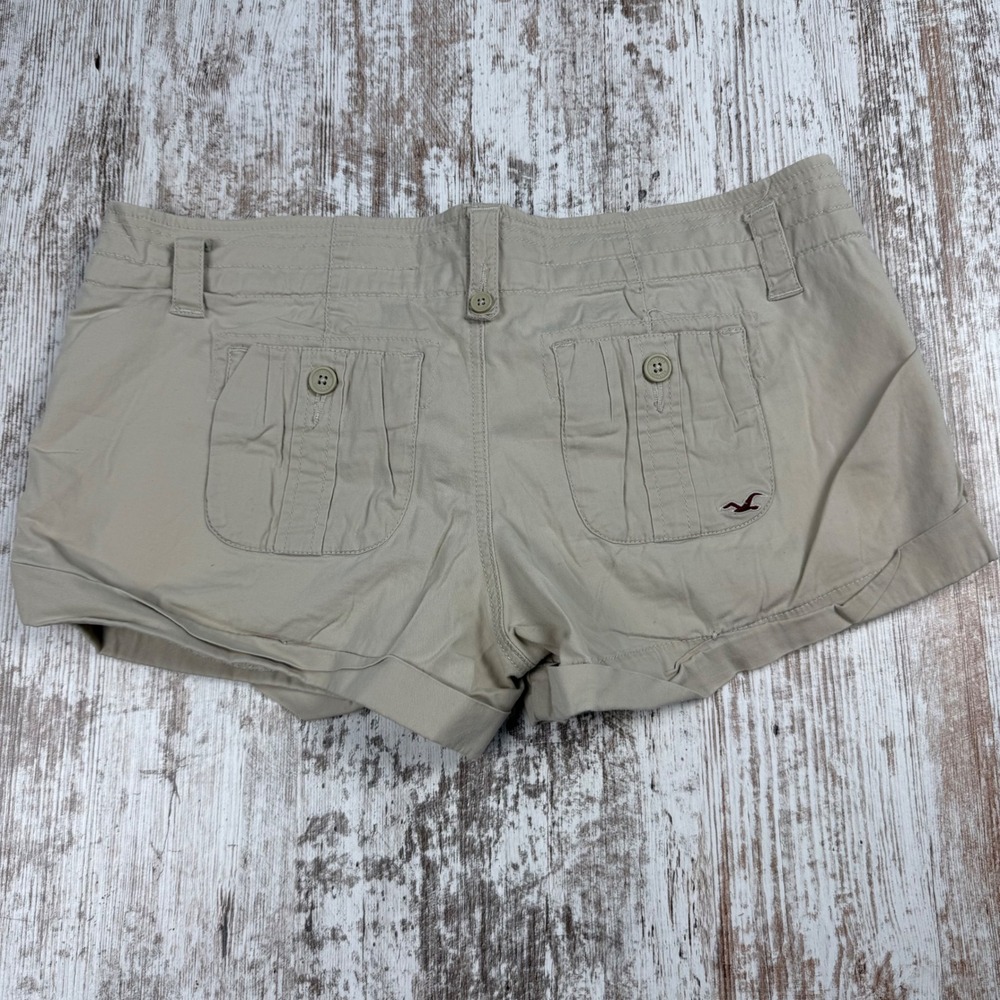 VTG Y2K Hollister Khaki Chino Mini Micro Shorts Size 3 Tie Waist Ultra Low Rise - Picture 3 of 7